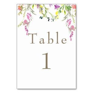 Farbige Wildblume Gold Text Tischnummer