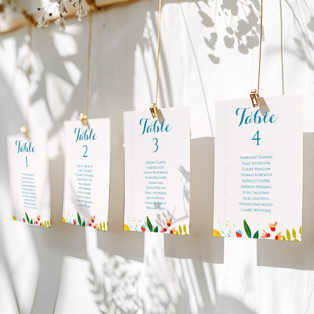 Farbige Wildblume Hochzeitstisch-Sitzkarte (Colorful Floral Wedding Table Seating Chart Cards)