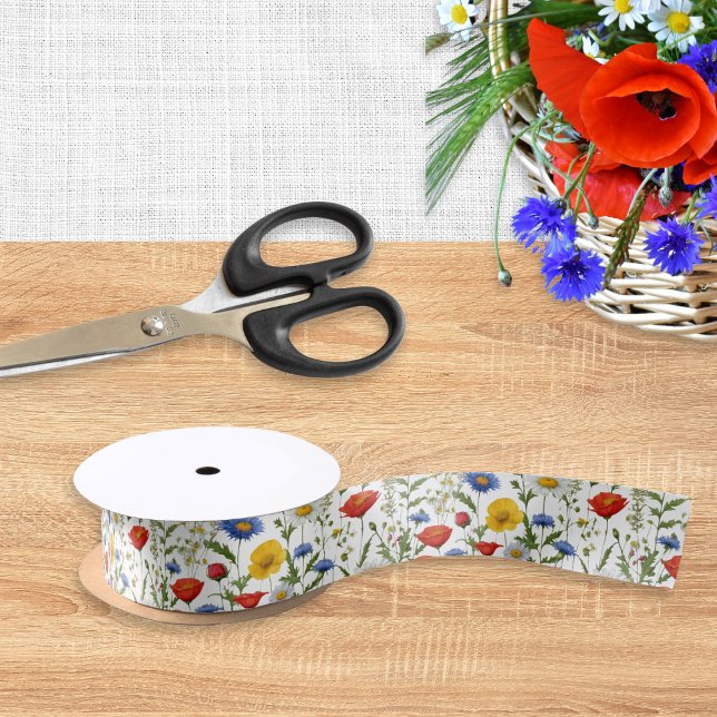 Farbige Wildblume Hübsche Blüte Gemustert Satinband (Create a floral flourish with this elegant ribbon, which features a colorful pattern of wildflowers)