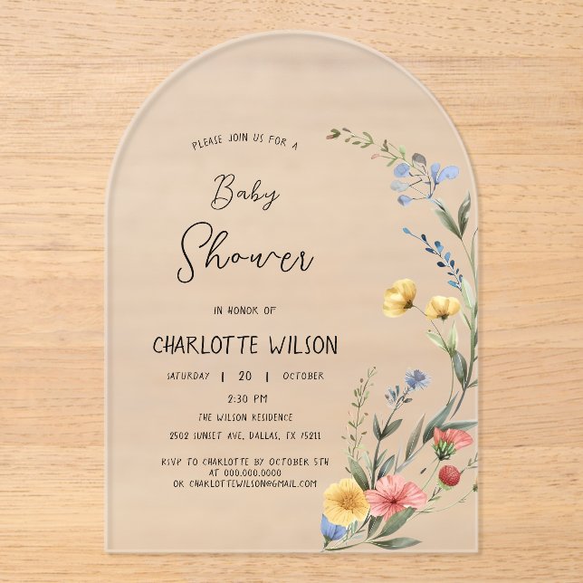 Farbige Wildblume Kinderdusche Acryleinladungen (Vorderseite)