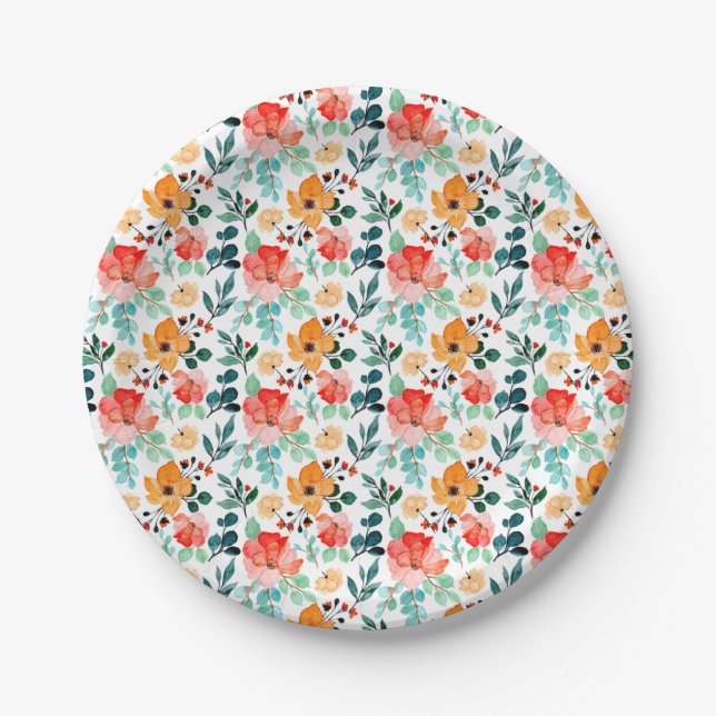 Farbige Wildblume Mixed Floral Muster Pappteller (Vorderseite)