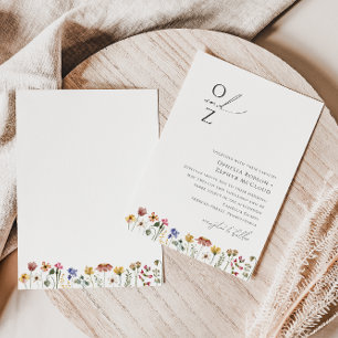 Farbige Wildblume Monogramm-Hochzeit Einladung