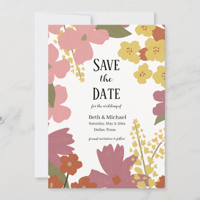Farbige Wildblume Save the Date Einladung (Vorderseite)