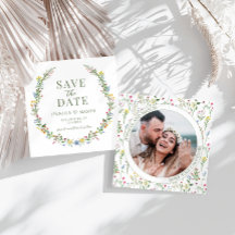 Farbige Wildblume Save the Date Foto Einladung