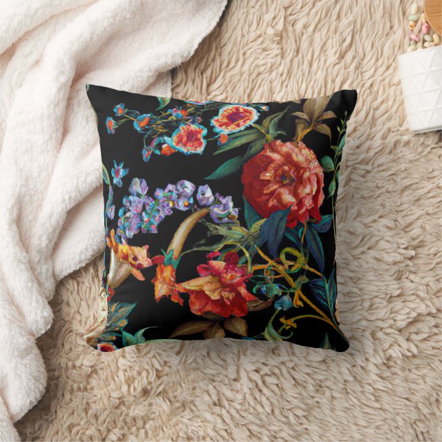 Farbige Wildblume Schwarzer Kissen (Decke)