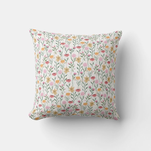 Farbige Wildblume Watercolor-Design Kissen (Vorderseite)