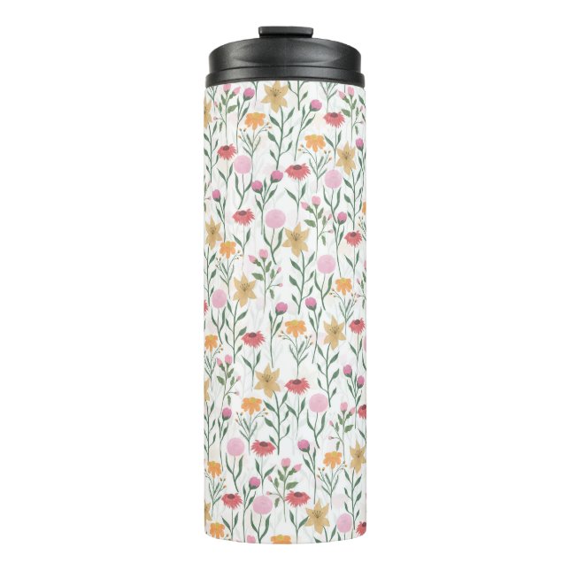 Farbige Wildblume Watercolor-Design Thermosbecher (Vorderseite)