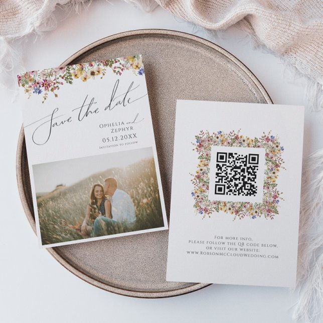 Farbige Wildblume | Wiesen-Foto-QR-Code Save The Date (Von Creator hochgeladen)