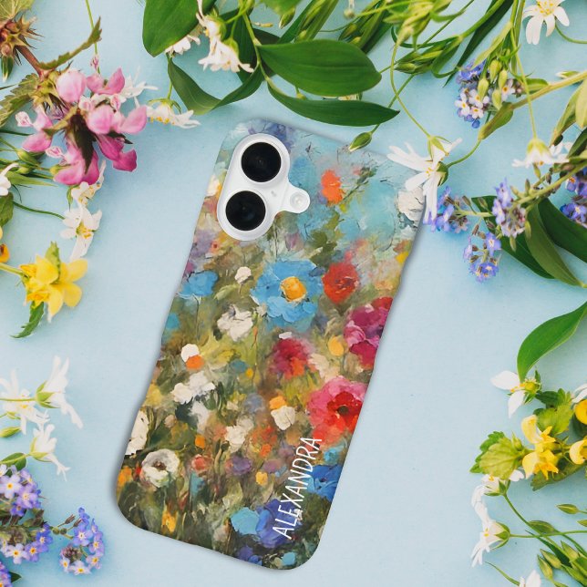 Farbige Wildblumen Abstrakt iPhone 16 Hülle (This pretty floral phone case is available in various styles for multiple phone makes and models.)