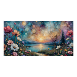farbige Wildblumen am Wasser Landschaft Poster