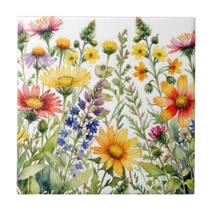 Farbige Wildblumen-Aquarellmalerei Fliese