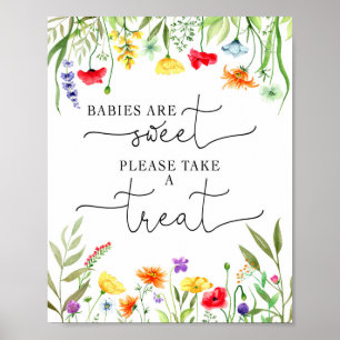 Farbige Wildblumen Babyduschfavoriten Zeichen Poster