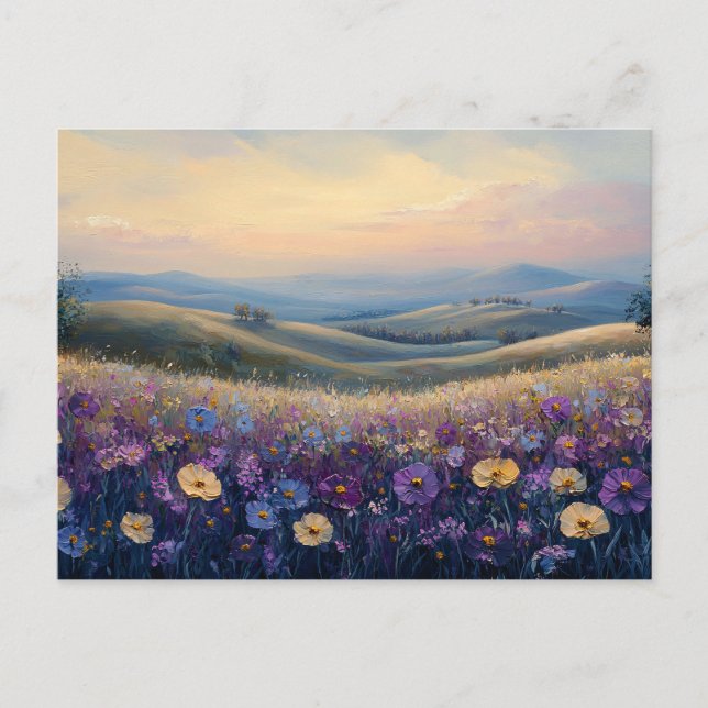 Farbige Wildblumen bei Sonnenuntergang Postkarte (Vorderseite)