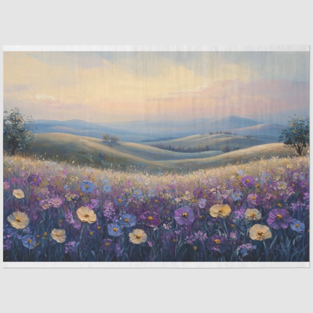 Farbige Wildblumen bei Sonnenuntergang Seidenpapier (Vorderseite)