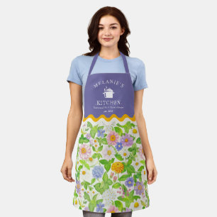 Farbige Wildblumen Blumenmuster Monogramm-Schürze Schürze