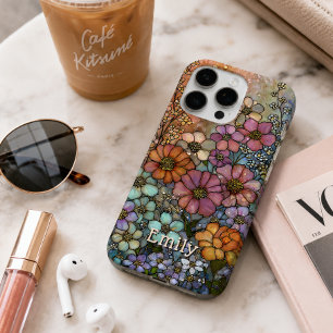 Farbige Wildblumen-Buntglas-Personalisierung iPhone 16 Pro Max Hülle