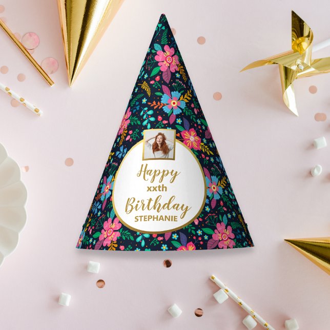 Farbige Wildblumen Custom Foto Happy Birthday Partyhütchen (Von Creator hochgeladen)
