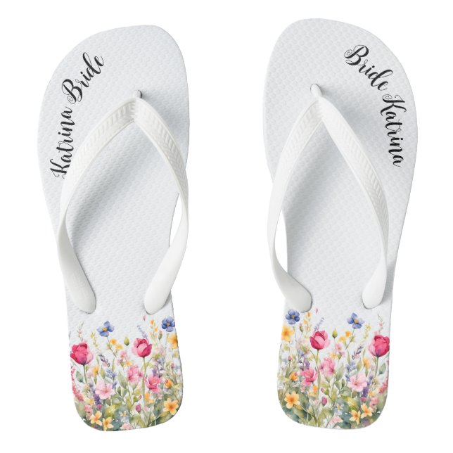 Farbige Wildblumen Erwachsene Flip Flops, breite S Flops (Fußbett)