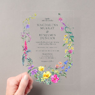 Farbige Wildblumen Florale Blumenkrone Hochzeit Acryleinladungen