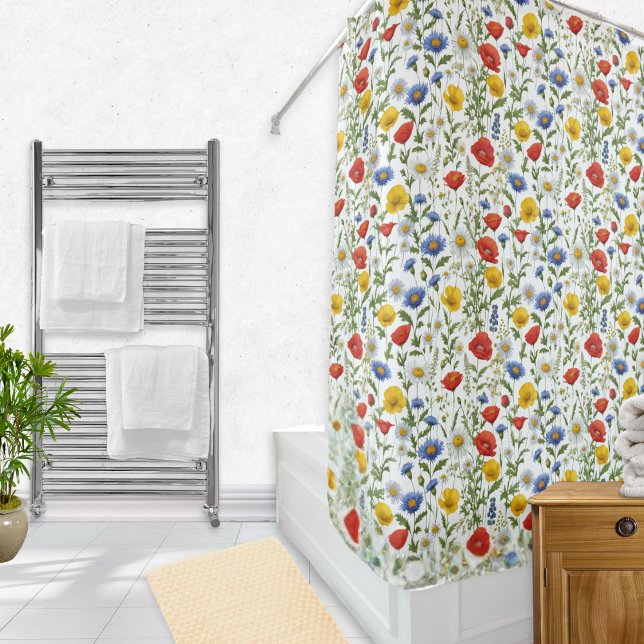 Farbige Wildblumen Frische Pasta machen Gemustert Duschvorhang (A pretty shower curtain with wildflowers pattern in bright summer colors)