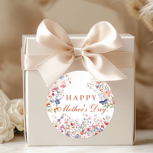 Farbige Wildblumen Frohen Muttertag Aufkleber (Colorful Wildfower Happy Mother's Day Favor gift stickers)