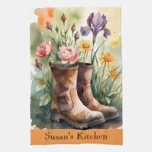 Farbige Wildblumen Gärtner Florale Stiefel Geschirrtuch