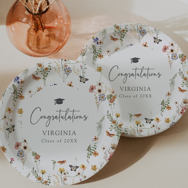 Farbige Wildblumen Graduate Pappteller (Colorful Wildflowers Graduate Paper Plates by Painted Paperie
)