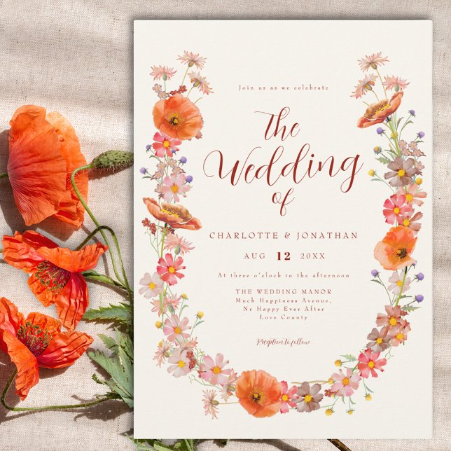 Farbige Wildblumen Hochzeit im Herbst Einladung (Boho wildflower wedding invitation )
