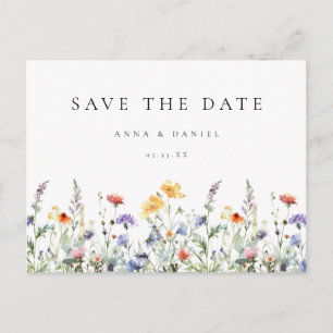 Farbige Wildblumen-Hochzeit-Save-the-Date-Postkart Einladungspostkarte