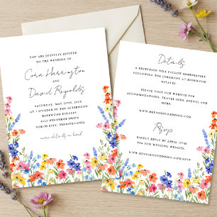 Farbige Wildblumen Hochzeit zweiseitig Einladung