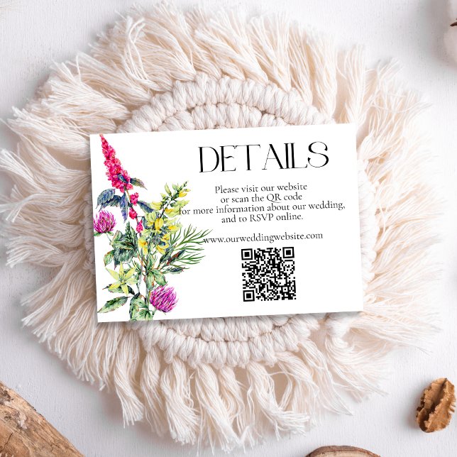 Farbige Wildblumen Hochzeitdetails QR-Code Begleitkarte (Von Creator hochgeladen)