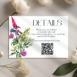 Farbige Wildblumen Hochzeitdetails QR-Code Begleitkarte