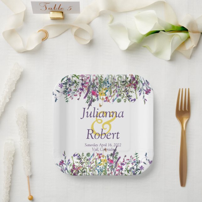 Farbige Wildblumen Hochzeitspapiere Teller (Hochzeit)