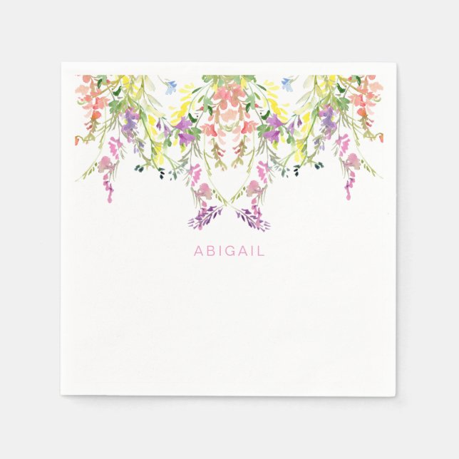 Farbige Wildblumen im Wasser Individuelle Name Serviette (Vorderseite)