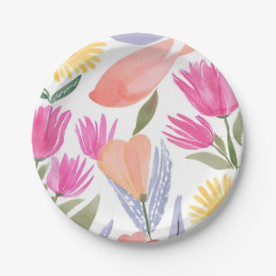 Farbige Wildblumen im Wasserfarb-Stil   Handgemalt Pappteller