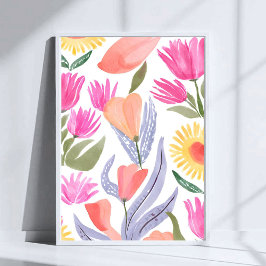 Farbige Wildblumen im Wasserfarb-Stil | Handgemalt Poster