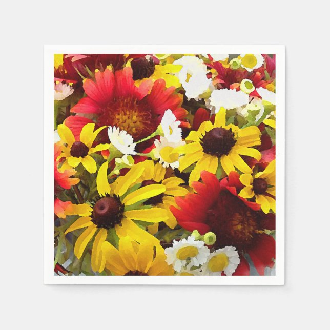 Farbige Wildblumen Impressionistische Stildekoupag Serviette (Vorderseite)