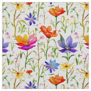Farbige Wildblumen in einem Feld Stoff