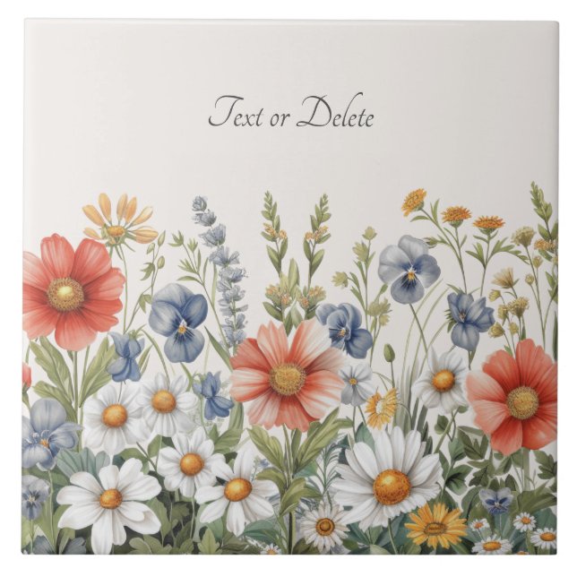 Farbige Wildblumen Keramik Tile Fliese (Vorderseite)