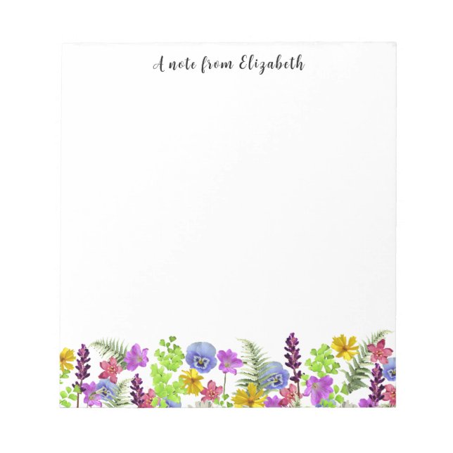 Farbige Wildblumen Niedlicher Individuelle Name Notizblock (Vorderseite)