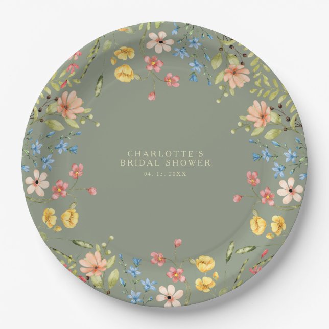 Farbige Wildblumen Sage Garden Brautparty Pappteller (Vorderseite)