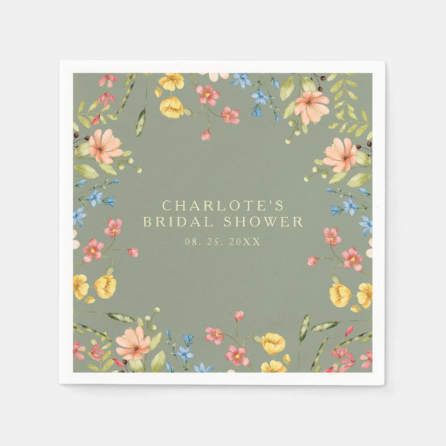 Farbige Wildblumen Sage Garden Brautparty Serviette (Vorderseite)