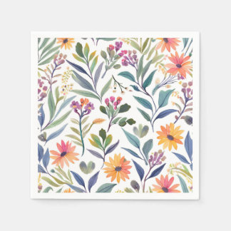 Farbige Wildblumen | Schöne Florale Aquarellmalere Serviette