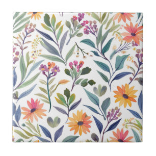 Farbige Wildblumen   Schöne florale Wasserfarben Fliese