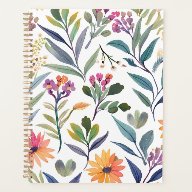Farbige Wildblumen | Schöne florale Wasserfarben Planer (Vorderseite)