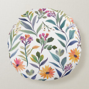 Farbige Wildblumen   Schöne florale Wasserfarben Rundes Kissen