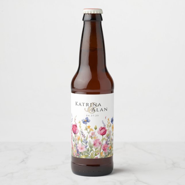 Farbige Wildblumen Set für Lebensmittel und Geträn Bierflaschenetikett (Vorderseite)