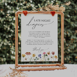 Farbige Wildblumen-Spät-Nacht-Windeln-Schild Poster