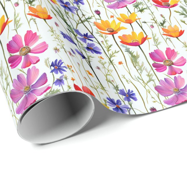 Farbige Wildblumen und grünes Gras Geschenkpapier (Rolleneckpunkt)