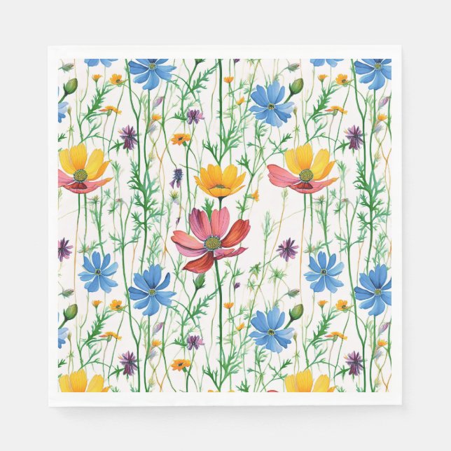 Farbige Wildblumen und grünes Gras Serviette (Vorderseite)